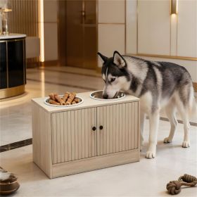 Elevated dog bowl with storage cabinet, oak